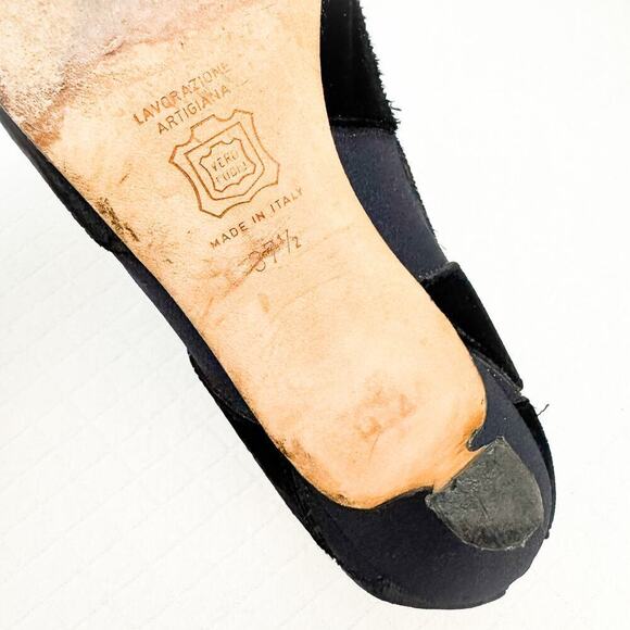 Manolo Blahnik Black Checkered Pattern Pointy Toe Booties Shoes Size 37.5 Italy - Picture 4 of 7